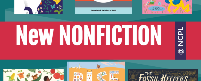 Image of six book covers for children with the title of new nonfiction.
