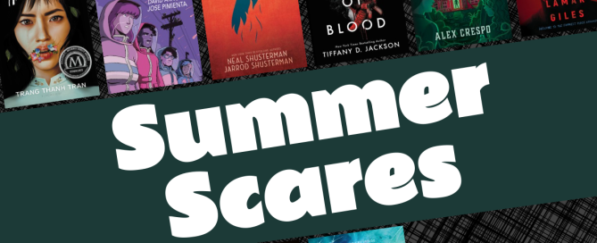 Image with pictures of book covers titled Summer Scares.