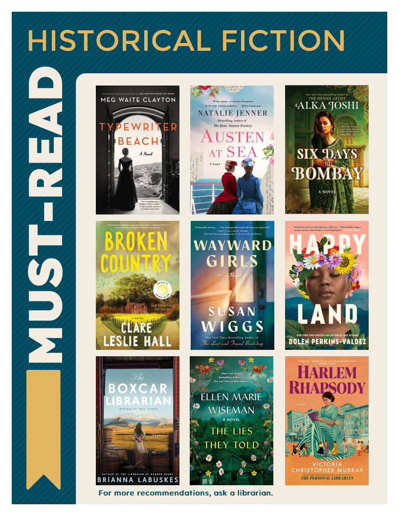 Image with nine book covers titled Must-Read Historical Fiction.