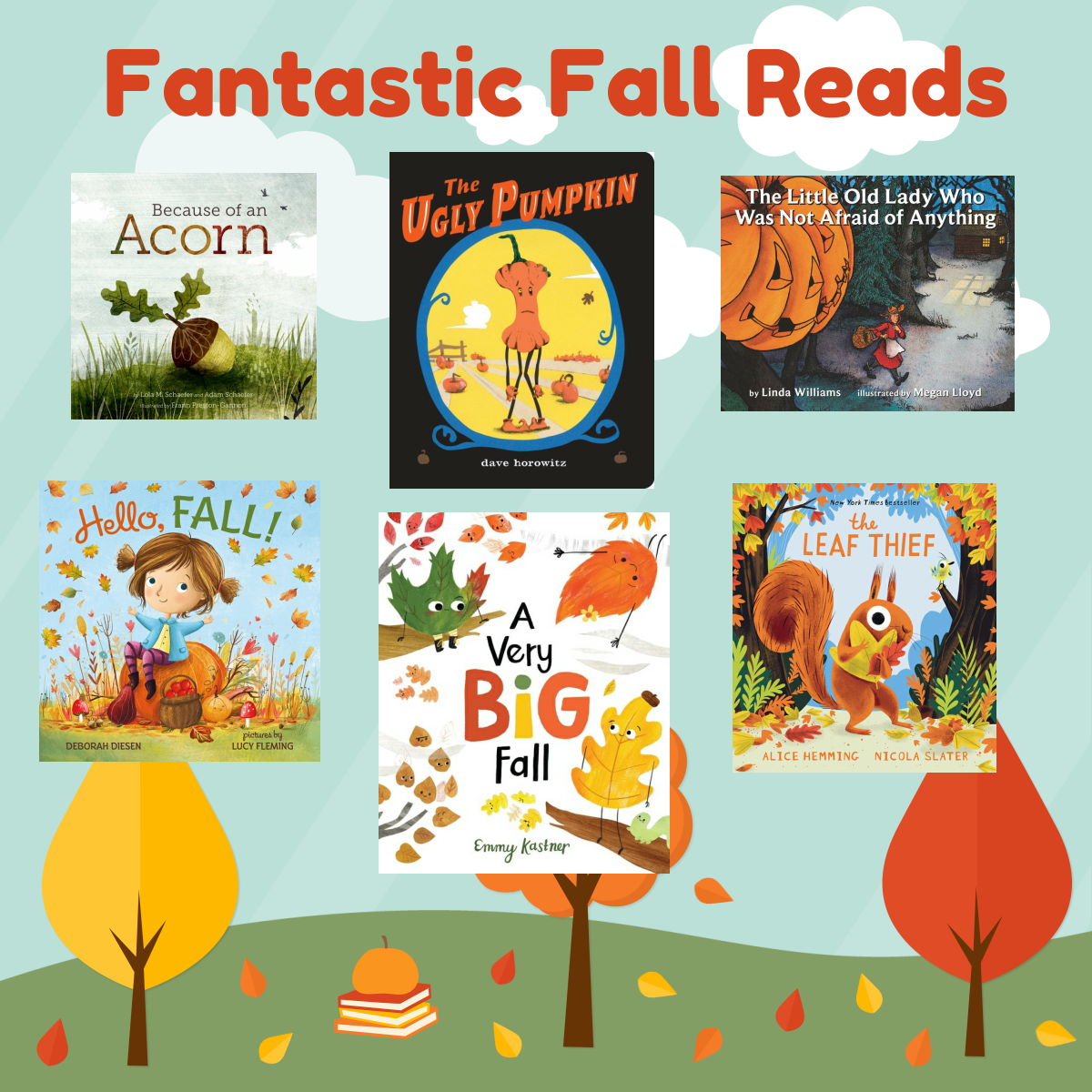 Image with six book covers titled "Fantastic Fall Reads."