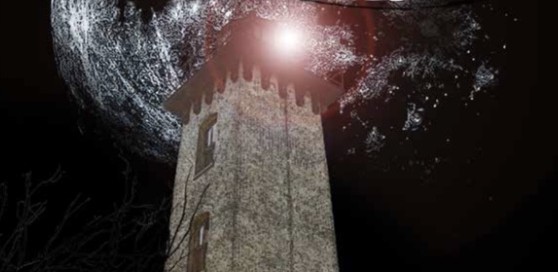 Image of a lighthouse with the title "Michigan's Haunted Lighthouses." Dianna Higgs Stampfler