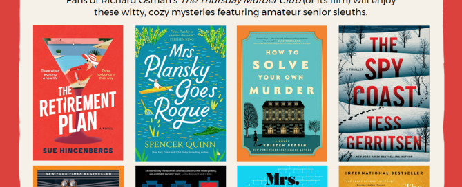 Image of 8 book covers with the title of "The Thursday Murder Club."