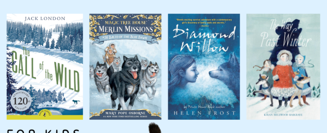 Image with four book covers about sled dogs.