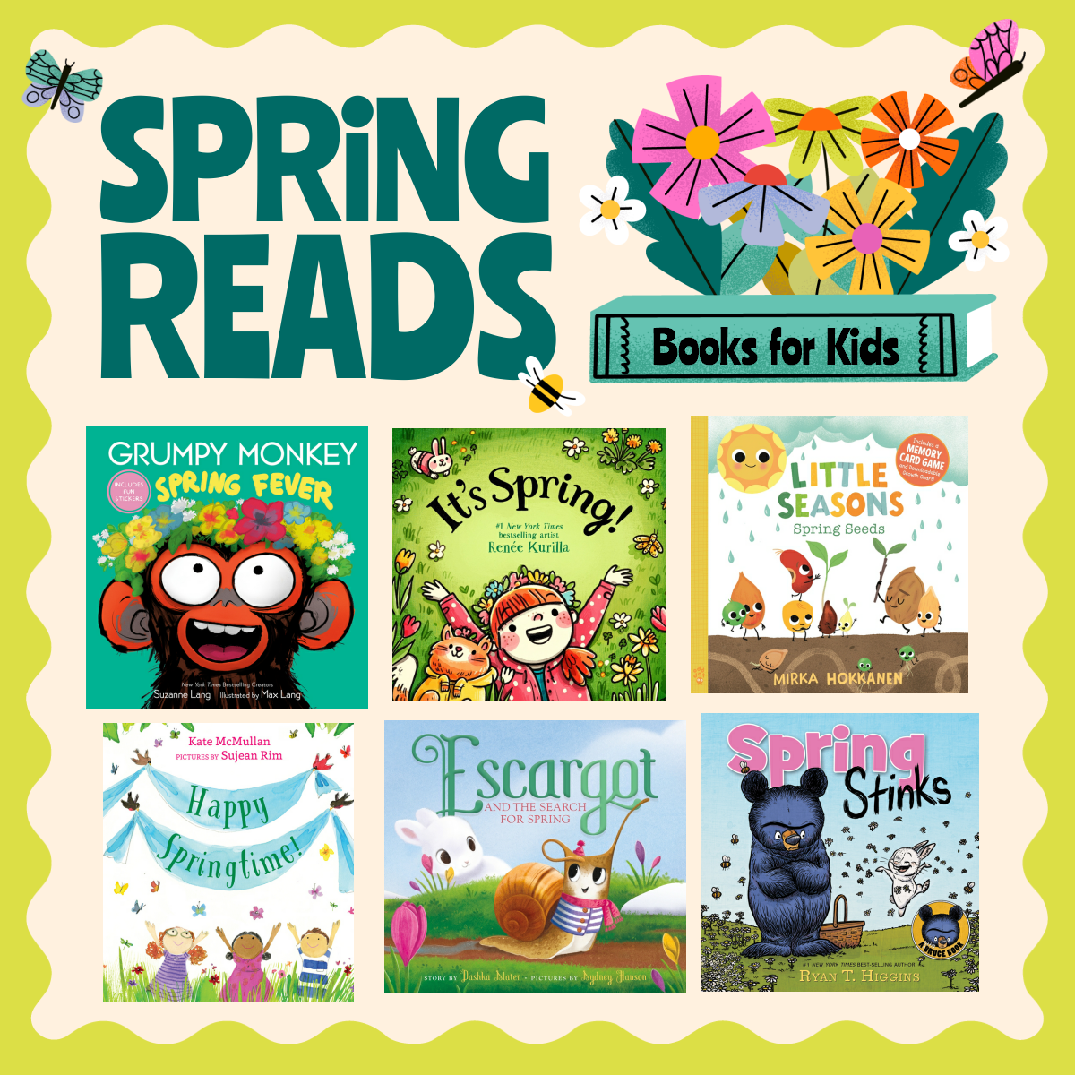 Image titled Spring Reads with 6 book covers.