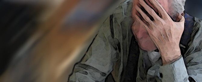 Man with head in his hand.